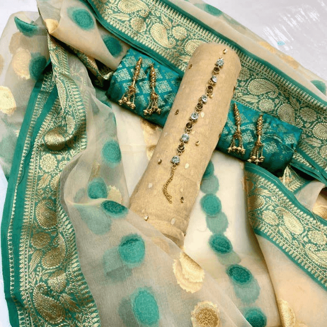 Jacquard:Maysoori,Organza, Jamawar Fancy Dress 3PC