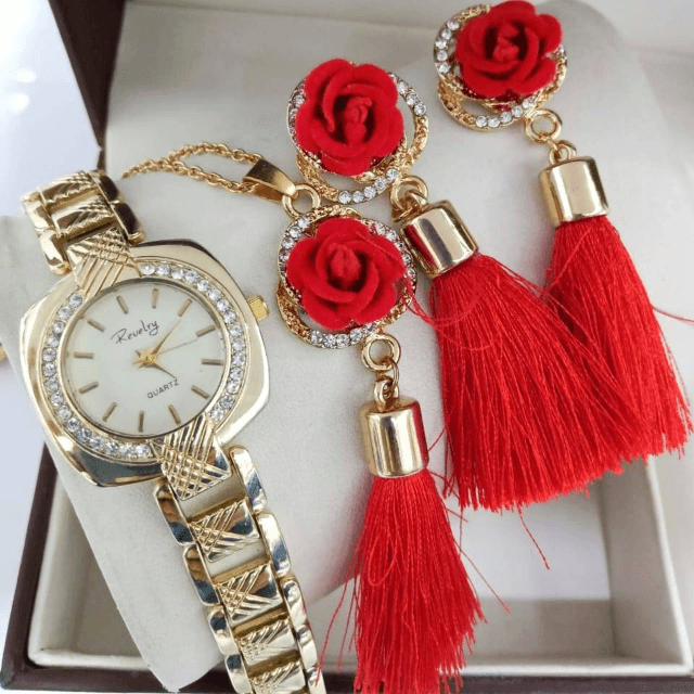 Watch With  Earrings And Locket