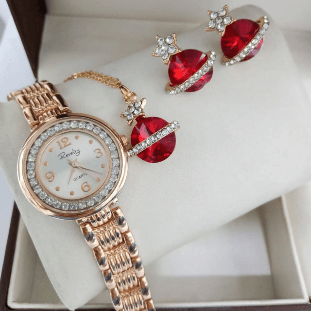 Watch With  Earrings And Locket