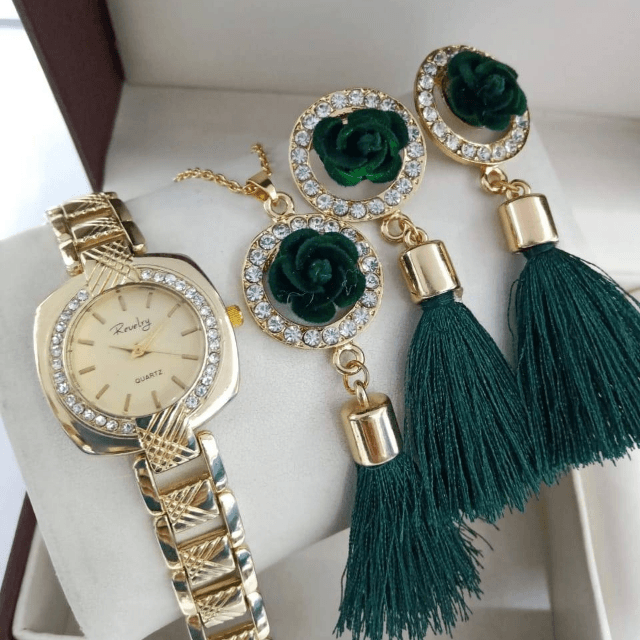 Watch With  Earrings And Locket