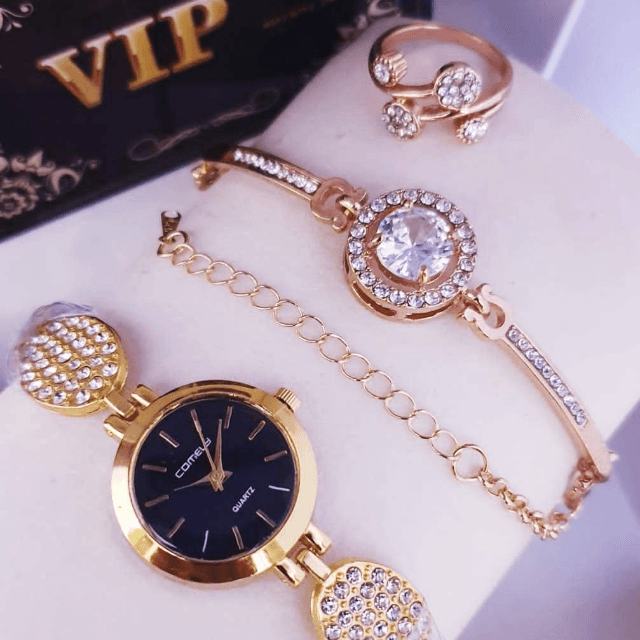 Watch With Stone Bracelet And Ring