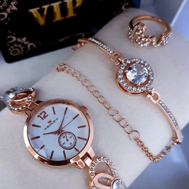 Watch With Stone Bracelet And Ring
