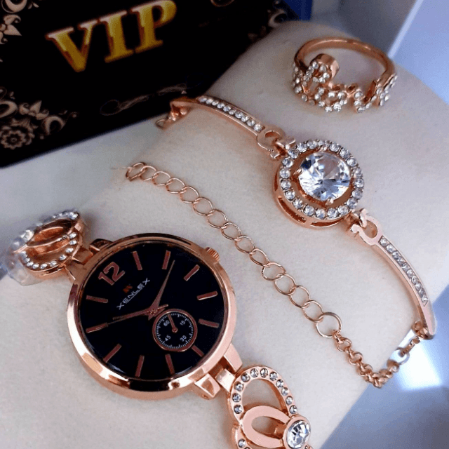 Watch With Stone Bracelet And Ring
