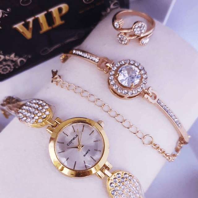 Watch With Stone Bracelet And Ring