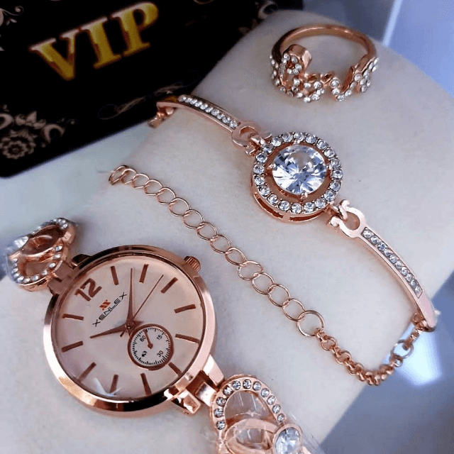 Watch With Stone Bracelet And Ring
