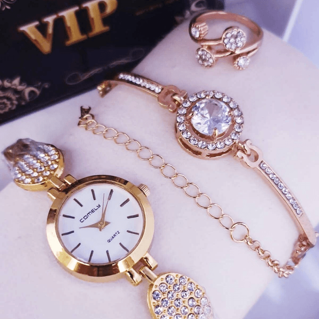 Watch With Stone Bracelet And Ring