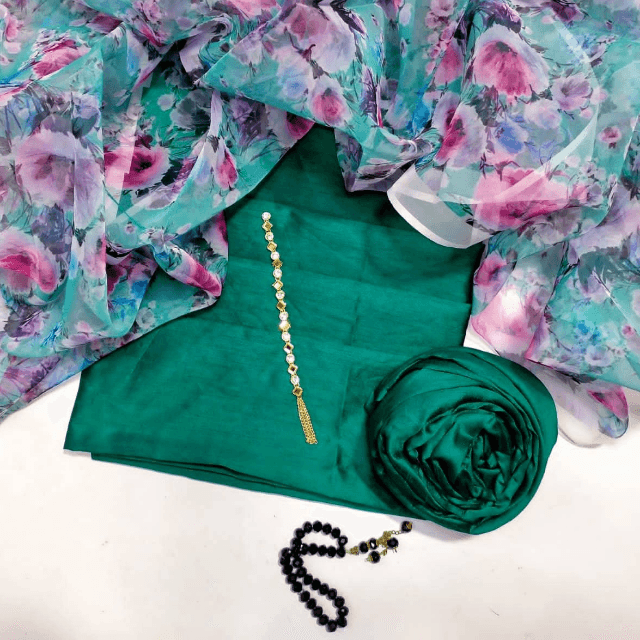 Raw Silk With Organza Dupatta 3PC