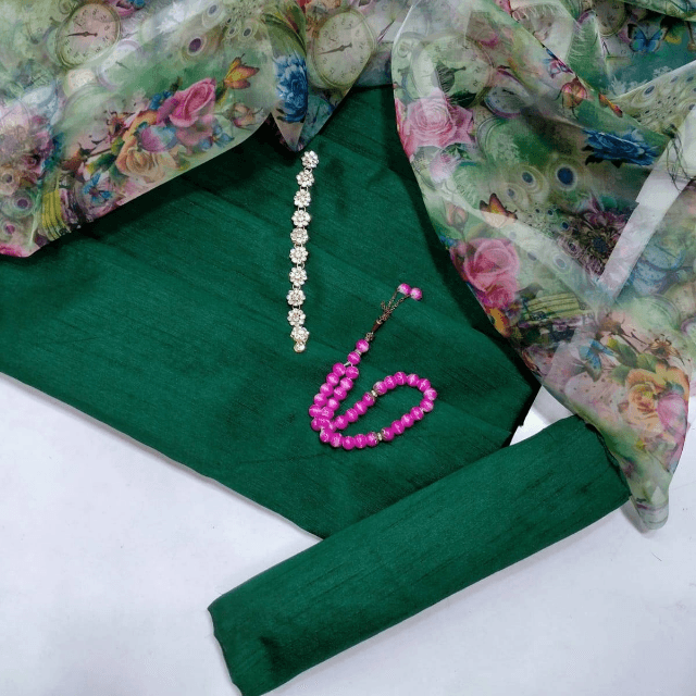 Raw Silk With Organza Dupatta 3PC
