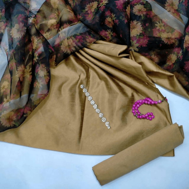 Raw Silk With Organza Dupatta 3PC